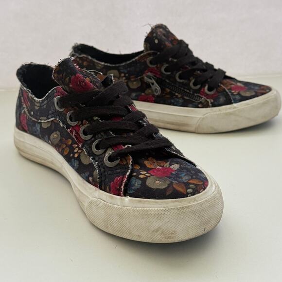 Blowfish Malibu Floral Print Zip Lace Up Sneakers Sz 7 Distressed Rugged Skater - Picture 2 of 11